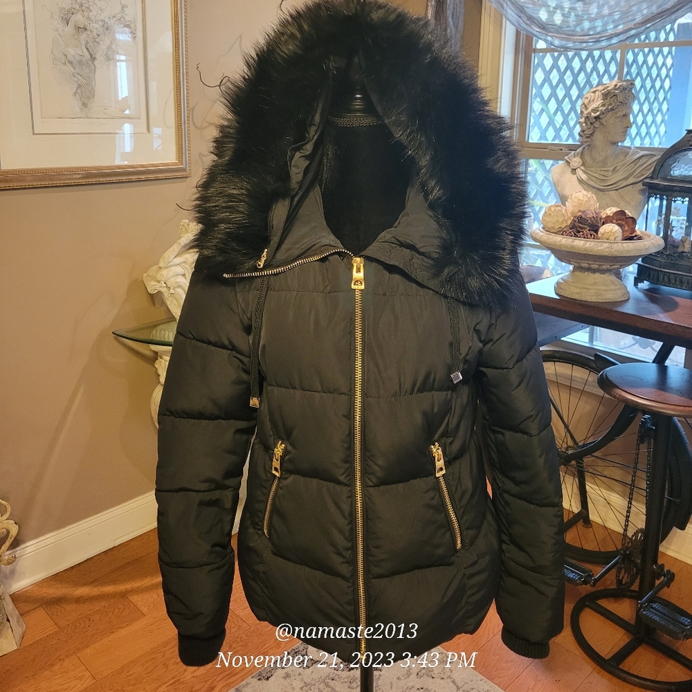 Guess Puffer Jacket Faux Fur Hood Trim Ski Snowboard Winter Designer Jacket #631